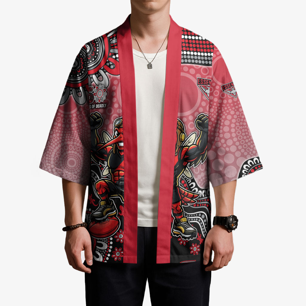 Personalized Essendon Bombers Mascot Kimono Aboriginal Dot Art Style Vibrant Indigenous Pattern Design