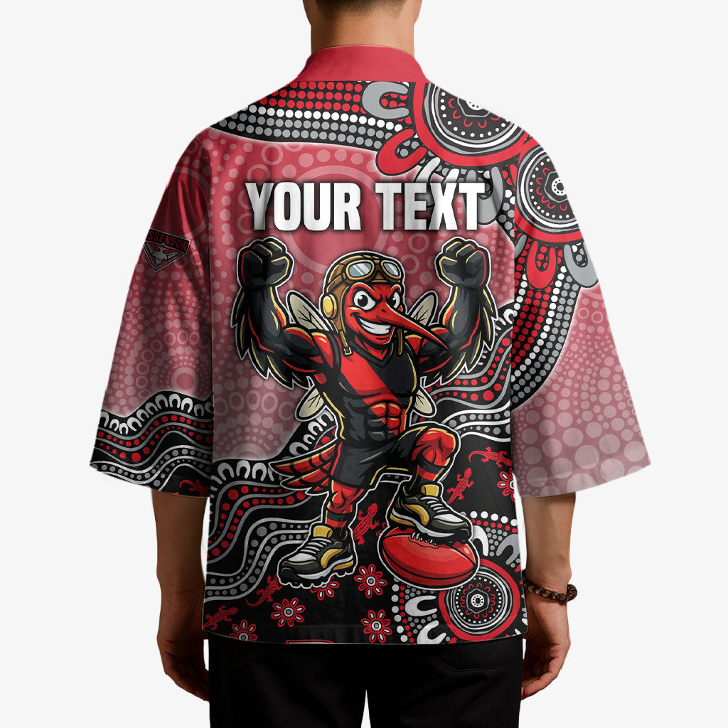 Personalized Essendon Bombers Mascot Kimono Aboriginal Dot Art Style Vibrant Indigenous Pattern Design