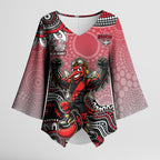 Personalized Essendon Bombers Mascot Kimono Sleeve Blouse Aboriginal Dot Art Style Vibrant Indigenous Pattern Design