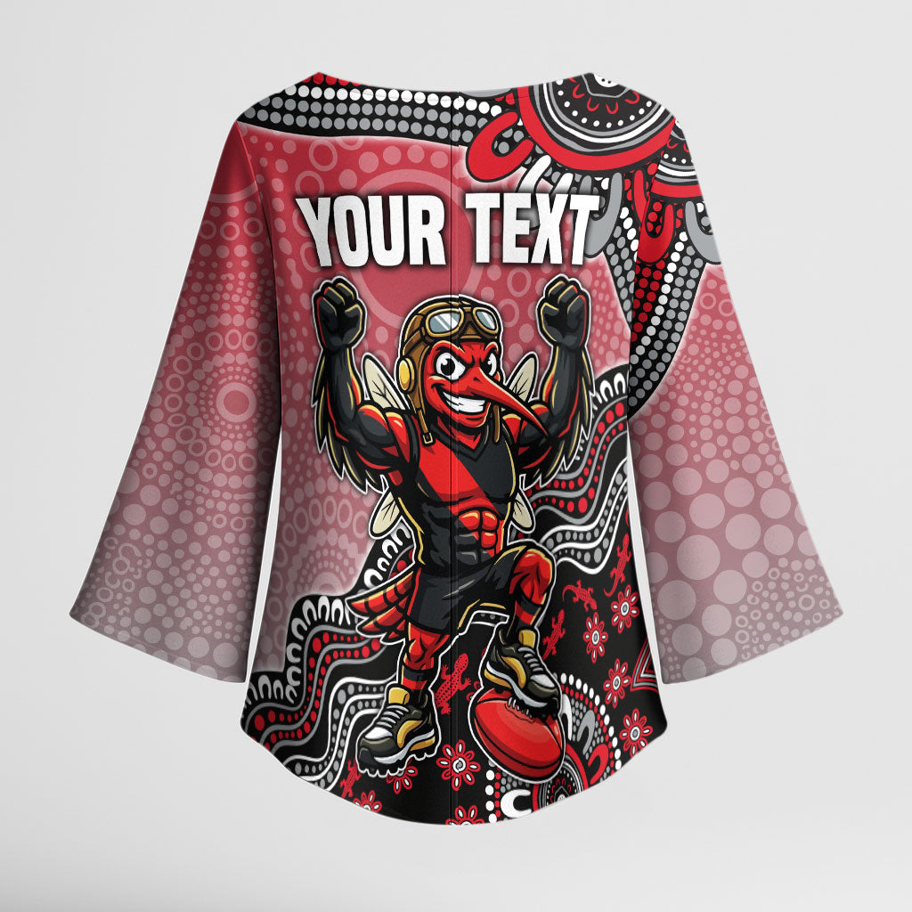 Personalized Essendon Bombers Mascot Kimono Sleeve Blouse Aboriginal Dot Art Style Vibrant Indigenous Pattern Design