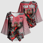 Personalized Essendon Bombers Mascot Kimono Sleeve Blouse Aboriginal Dot Art Style Vibrant Indigenous Pattern Design