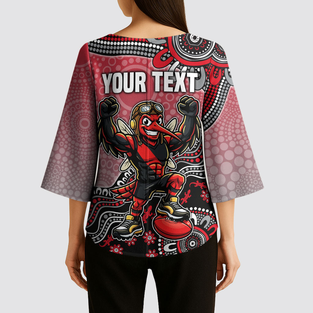 Personalized Essendon Bombers Mascot Kimono Sleeve Blouse Aboriginal Dot Art Style Vibrant Indigenous Pattern Design