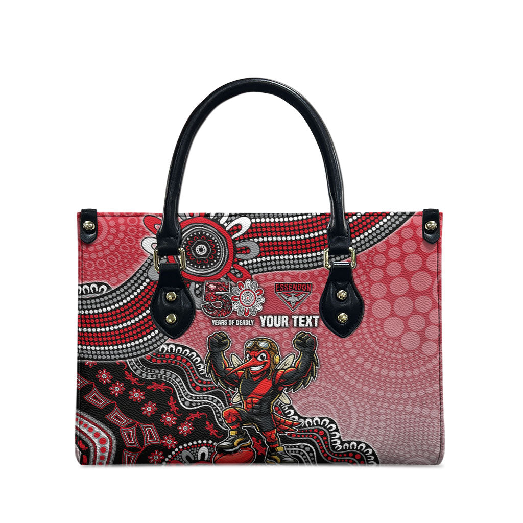 Personalized Essendon Bombers Mascot Leather Bag Aboriginal Dot Art Style Vibrant Indigenous Pattern Design