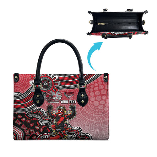 Personalized Essendon Bombers Mascot Leather Bag Aboriginal Dot Art Style Vibrant Indigenous Pattern Design