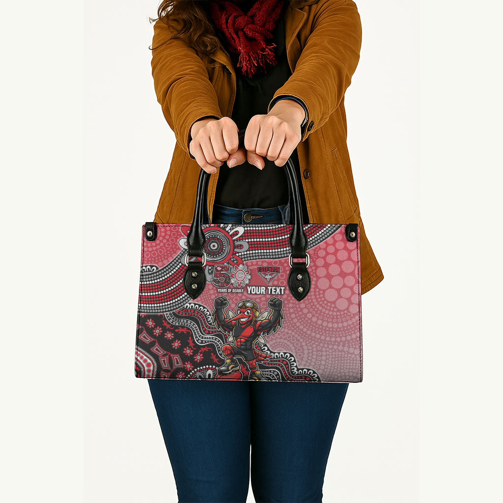 Personalized Essendon Bombers Mascot Leather Bag Aboriginal Dot Art Style Vibrant Indigenous Pattern Design