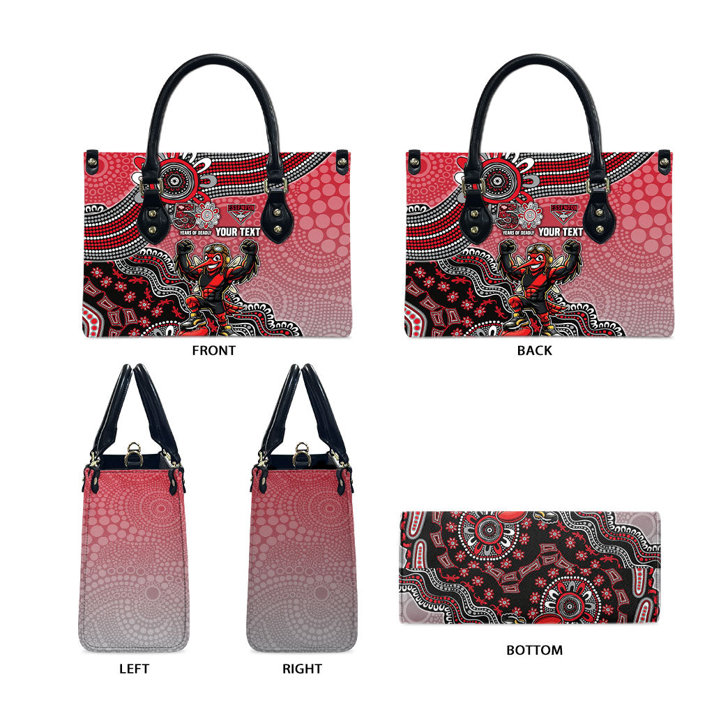 Personalized Essendon Bombers Mascot Leather Bag Aboriginal Dot Art Style Vibrant Indigenous Pattern Design