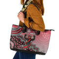 Personalized Essendon Bombers Mascot Leather Tote Bag Aboriginal Dot Art Style Vibrant Indigenous Pattern Design