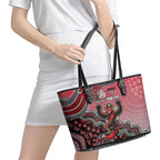 Personalized Essendon Bombers Mascot Leather Tote Bag Aboriginal Dot Art Style Vibrant Indigenous Pattern Design