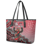 Personalized Essendon Bombers Mascot Leather Tote Bag Aboriginal Dot Art Style Vibrant Indigenous Pattern Design