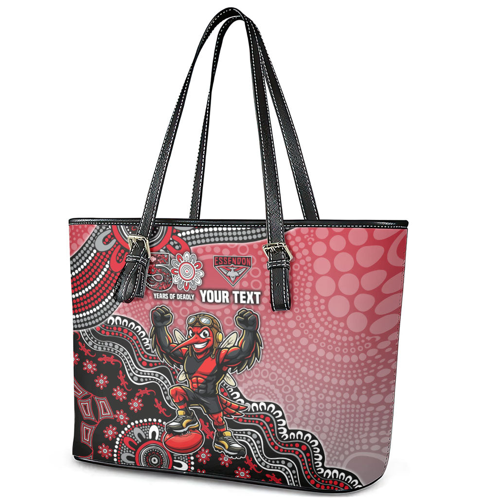 Personalized Essendon Bombers Mascot Leather Tote Bag Aboriginal Dot Art Style Vibrant Indigenous Pattern Design