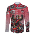 Personalized Essendon Bombers Mascot Long Sleeve Button Shirt Aboriginal Dot Art Style Vibrant Indigenous Pattern Design