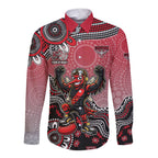 Personalized Essendon Bombers Mascot Long Sleeve Button Shirt Aboriginal Dot Art Style Vibrant Indigenous Pattern Design