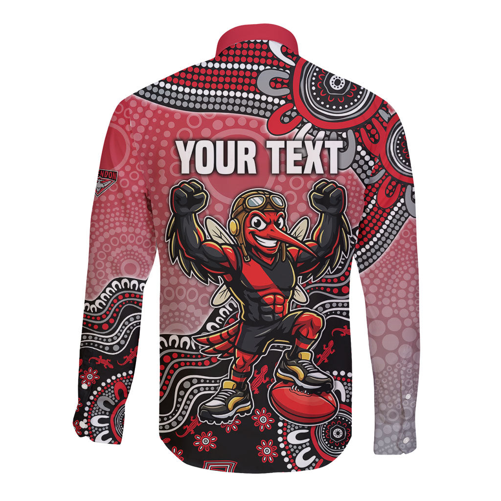 Personalized Essendon Bombers Mascot Long Sleeve Button Shirt Aboriginal Dot Art Style Vibrant Indigenous Pattern Design