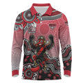 Personalized Essendon Bombers Mascot Long Sleeve Polo Shirt Aboriginal Dot Art Style Vibrant Indigenous Pattern Design