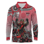 Personalized Essendon Bombers Mascot Long Sleeve Polo Shirt Aboriginal Dot Art Style Vibrant Indigenous Pattern Design