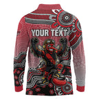 Personalized Essendon Bombers Mascot Long Sleeve Polo Shirt Aboriginal Dot Art Style Vibrant Indigenous Pattern Design
