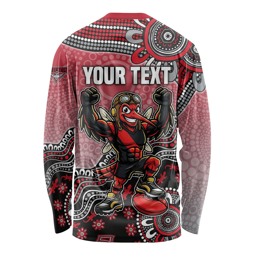 Personalized Essendon Bombers Mascot Long Sleeve Shirt Aboriginal Dot Art Style Vibrant Indigenous Pattern Design