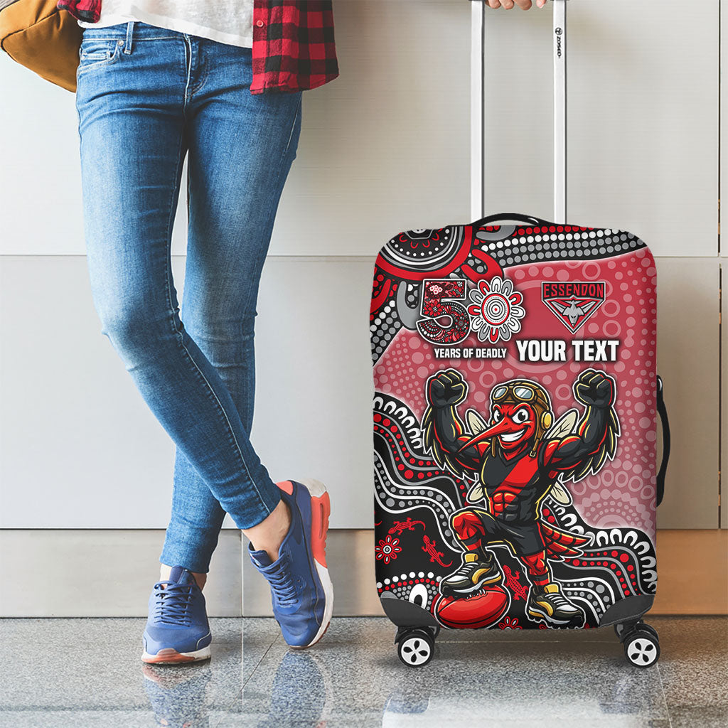 Personalized Essendon Bombers Mascot Luggage Cover Aboriginal Dot Art Style Vibrant Indigenous Pattern Design