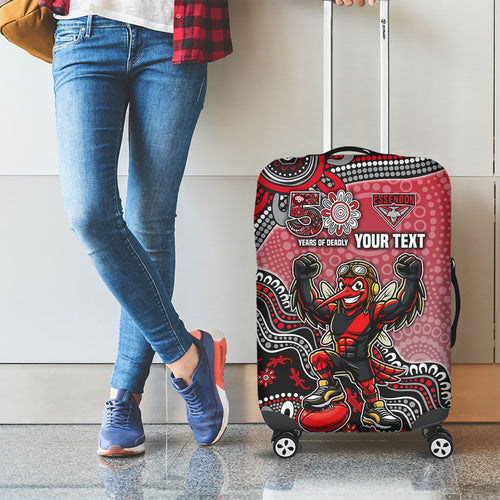 Personalized Essendon Bombers Mascot Luggage Cover Aboriginal Dot Art Style Vibrant Indigenous Pattern Design