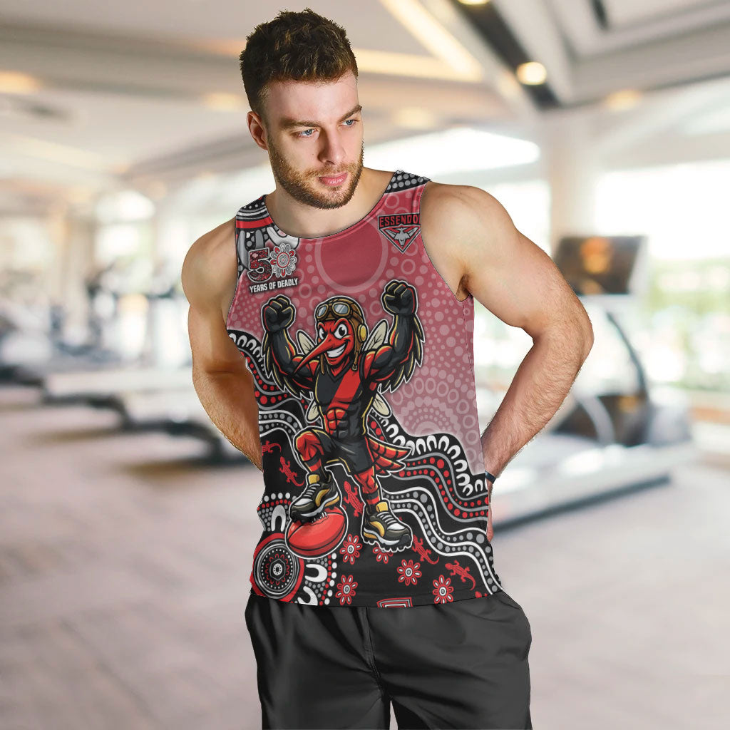 Personalized Essendon Bombers Mascot Men Tank Top Aboriginal Dot Art Style Vibrant Indigenous Pattern Design