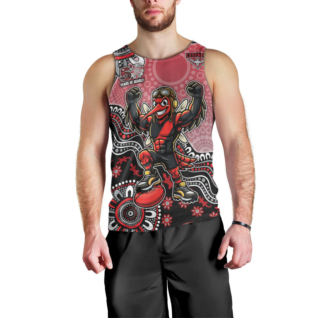 Personalized Essendon Bombers Mascot Men Tank Top Aboriginal Dot Art Style Vibrant Indigenous Pattern Design