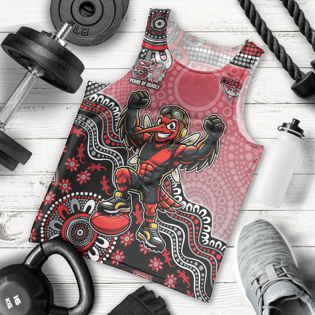 Personalized Essendon Bombers Mascot Men Tank Top Aboriginal Dot Art Style Vibrant Indigenous Pattern Design