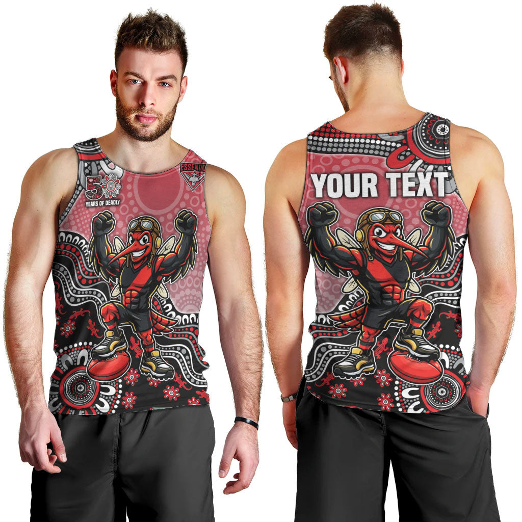 Personalized Essendon Bombers Mascot Men Tank Top Aboriginal Dot Art Style Vibrant Indigenous Pattern Design