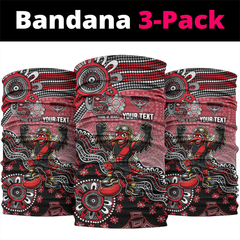 Personalized Essendon Bombers Mascot Neck Gaiter Aboriginal Dot Art Style Vibrant Indigenous Pattern Design