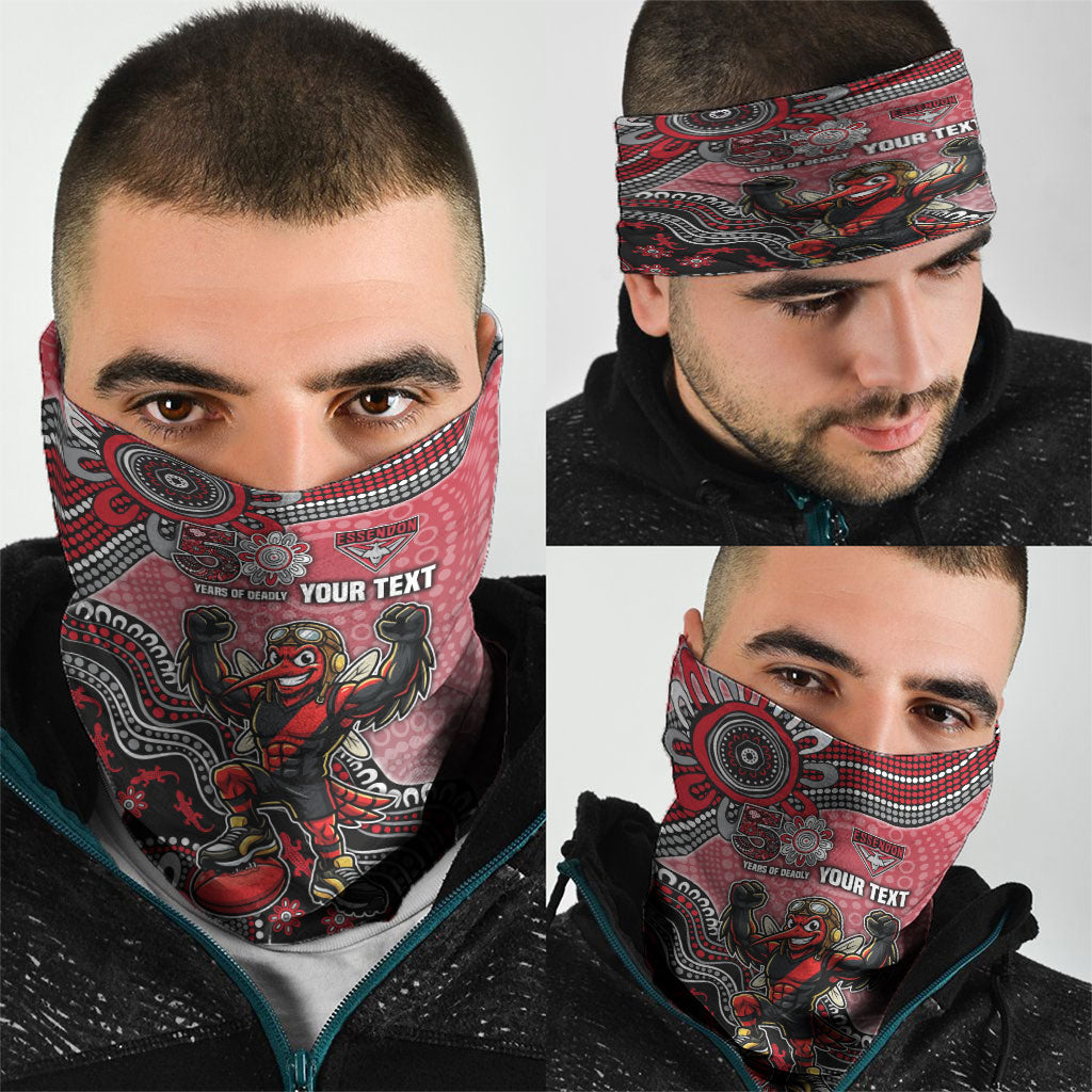 Personalized Essendon Bombers Mascot Neck Gaiter Aboriginal Dot Art Style Vibrant Indigenous Pattern Design