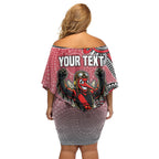 Personalized Essendon Bombers Mascot Off Shoulder Short Dress Aboriginal Dot Art Style Vibrant Indigenous Pattern Design