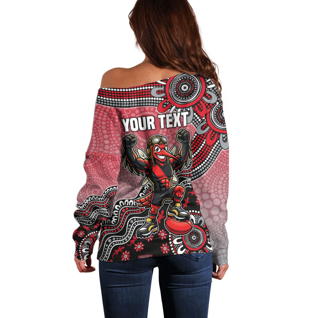 Personalized Essendon Bombers Mascot Off Shoulder Sweater Aboriginal Dot Art Style Vibrant Indigenous Pattern Design