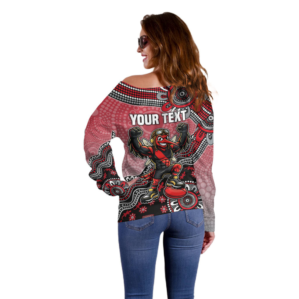 Personalized Essendon Bombers Mascot Off Shoulder Sweater Aboriginal Dot Art Style Vibrant Indigenous Pattern Design