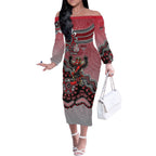 Personalized Essendon Bombers Mascot Off The Shoulder Long Sleeve Dress Aboriginal Dot Art Style Vibrant Indigenous Pattern Design