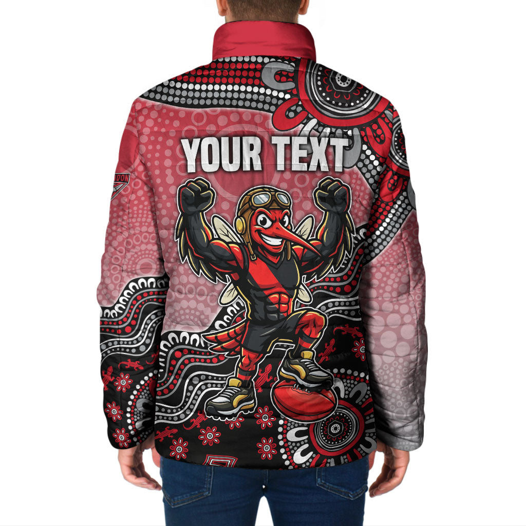Personalized Essendon Bombers Mascot Padded Jacket Aboriginal Dot Art Style Vibrant Indigenous Pattern Design