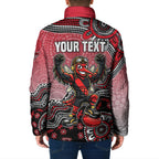 Personalized Essendon Bombers Mascot Padded Jacket Aboriginal Dot Art Style Vibrant Indigenous Pattern Design
