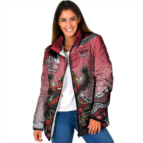Personalized Essendon Bombers Mascot Padded Jacket Aboriginal Dot Art Style Vibrant Indigenous Pattern Design