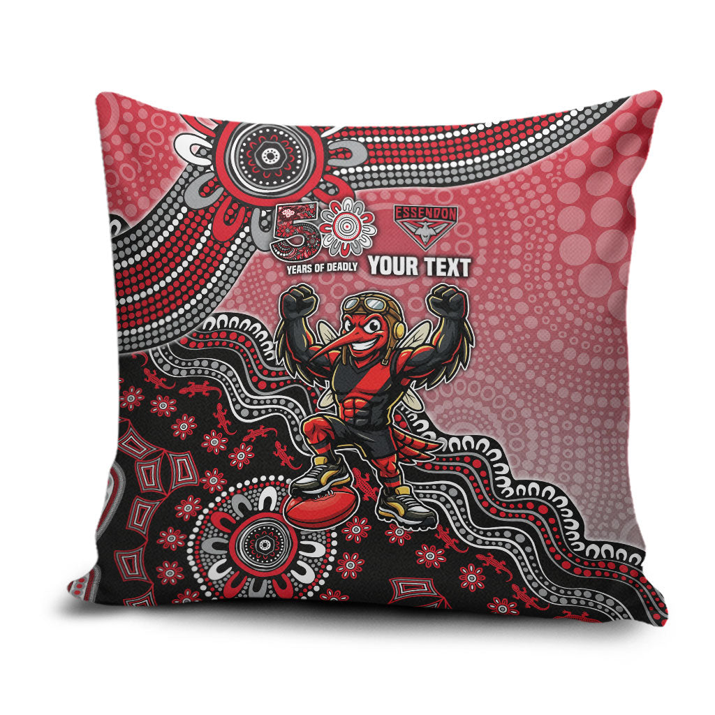 Personalized Essendon Bombers Mascot Pillow Cover Aboriginal Dot Art Style Vibrant Indigenous Pattern Design