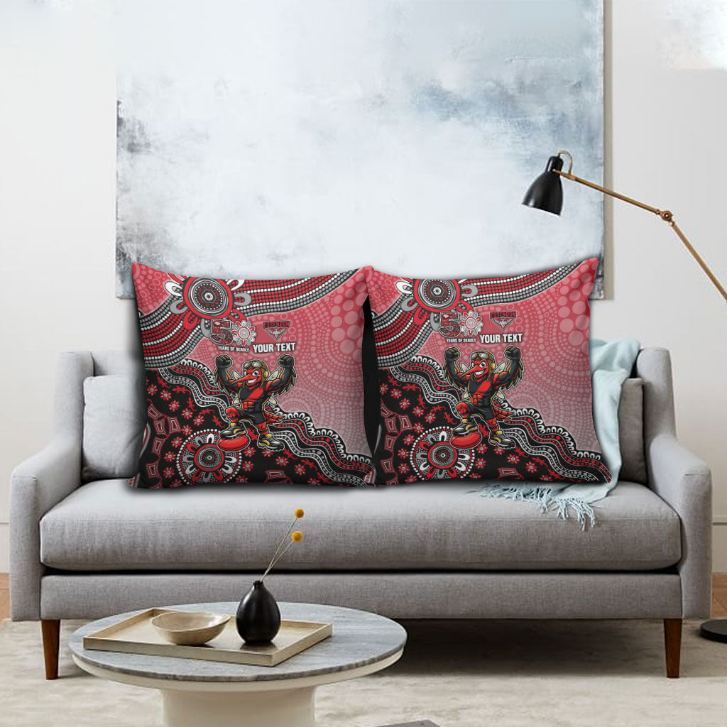 Personalized Essendon Bombers Mascot Pillow Cover Aboriginal Dot Art Style Vibrant Indigenous Pattern Design