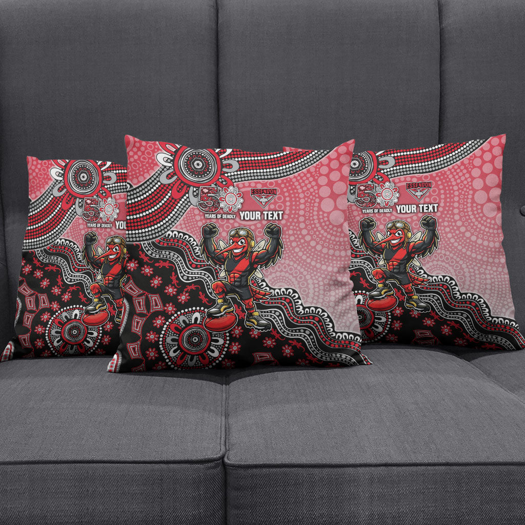 Personalized Essendon Bombers Mascot Pillow Cover Aboriginal Dot Art Style Vibrant Indigenous Pattern Design