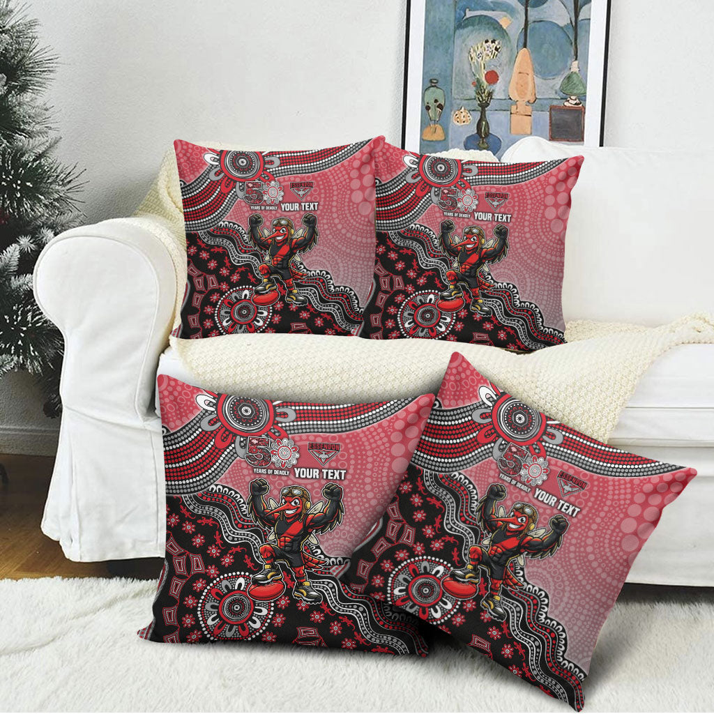 Personalized Essendon Bombers Mascot Pillow Cover Aboriginal Dot Art Style Vibrant Indigenous Pattern Design