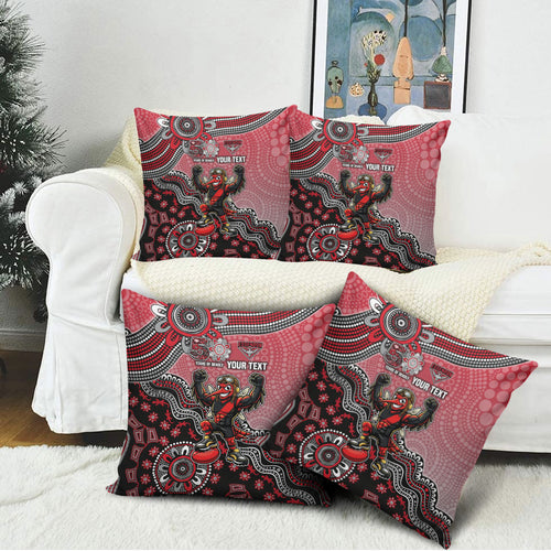 Personalized Essendon Bombers Mascot Pillow Cover Aboriginal Dot Art Style Vibrant Indigenous Pattern Design