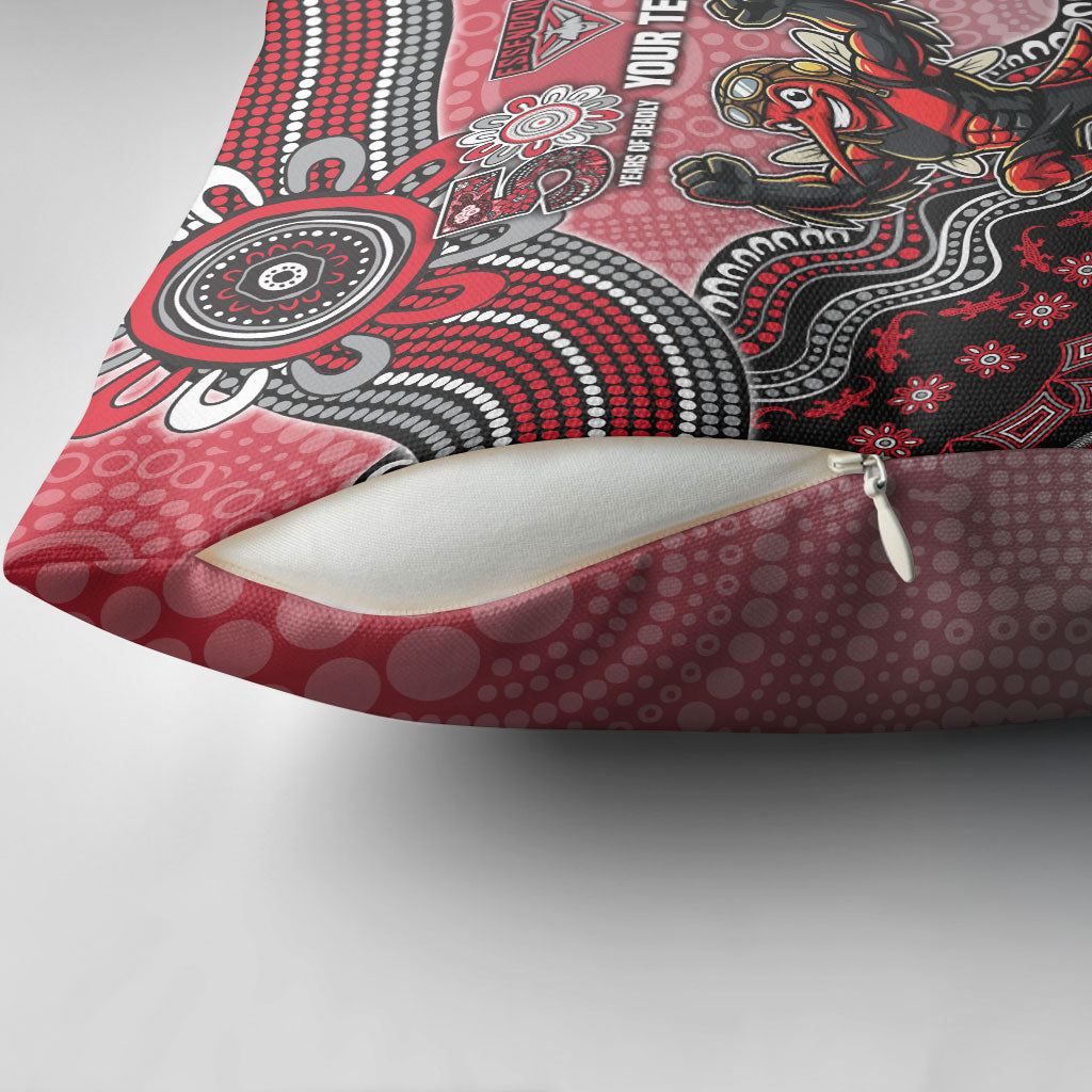 Personalized Essendon Bombers Mascot Pillow Cover Aboriginal Dot Art Style Vibrant Indigenous Pattern Design