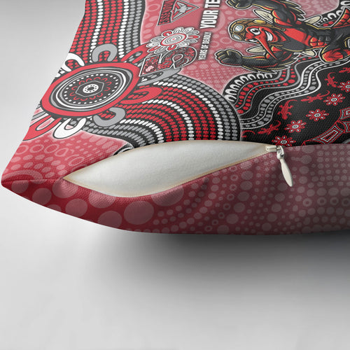 Personalized Essendon Bombers Mascot Pillow Cover Aboriginal Dot Art Style Vibrant Indigenous Pattern Design