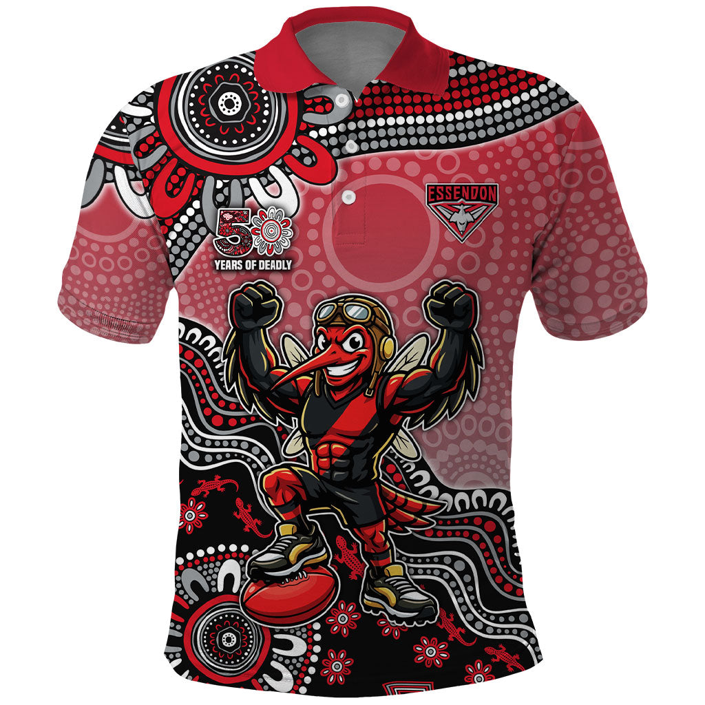 Personalized Essendon Bombers Mascot Polo Shirt Aboriginal Dot Art Style Vibrant Indigenous Pattern Design