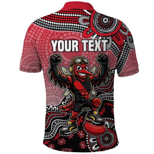 Personalized Essendon Bombers Mascot Polo Shirt Aboriginal Dot Art Style Vibrant Indigenous Pattern Design