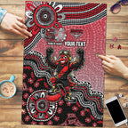 Personalized Essendon Bombers Mascot Puzzle Aboriginal Dot Art Style Vibrant Indigenous Pattern Design
