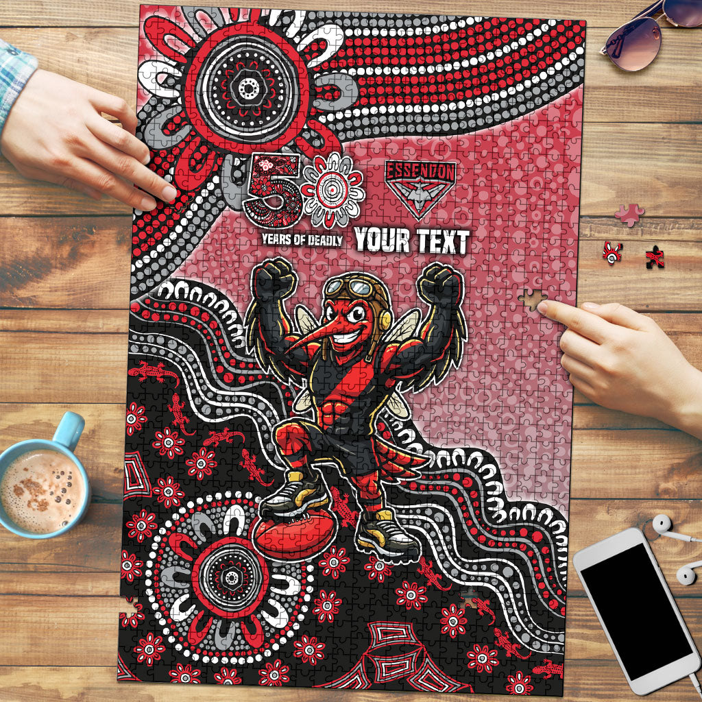 Personalized Essendon Bombers Mascot Puzzle Aboriginal Dot Art Style Vibrant Indigenous Pattern Design