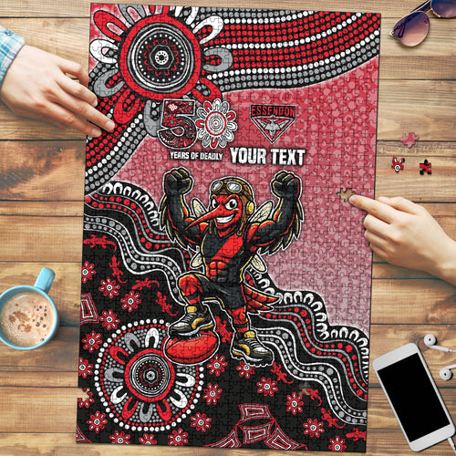 Personalized Essendon Bombers Mascot Puzzle Aboriginal Dot Art Style Vibrant Indigenous Pattern Design