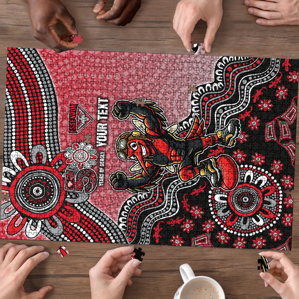 Personalized Essendon Bombers Mascot Puzzle Aboriginal Dot Art Style Vibrant Indigenous Pattern Design