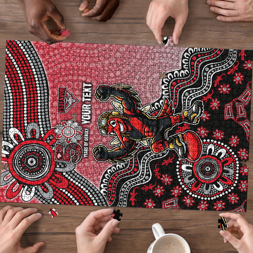 Personalized Essendon Bombers Mascot Puzzle Aboriginal Dot Art Style Vibrant Indigenous Pattern Design